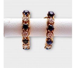 Boucles d'Oreilles Demi Créoles Saphirs et Diamants Or Jaune 750 - 18 carats (Bijou d'occasion)