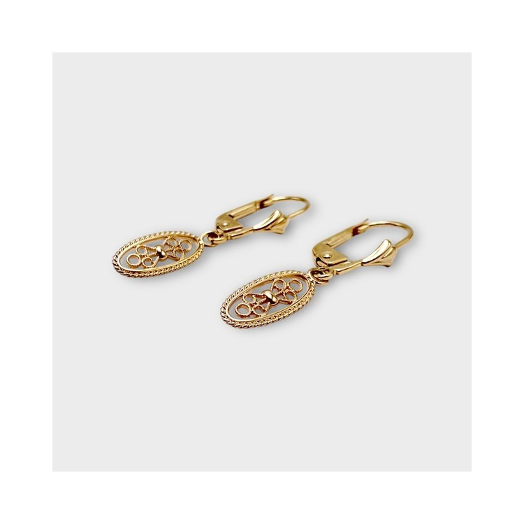 Boucles d'Oreilles Dormeuses Filigrane Or Jaune 750 - 18 carats