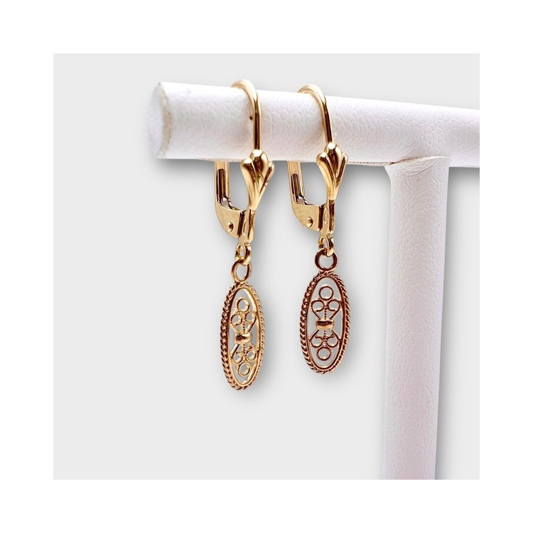 Boucles d'Oreilles Dormeuses Filigrane Or Jaune 750 - 18 carats