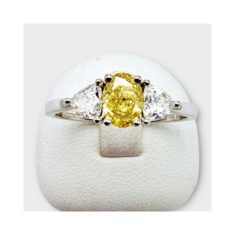 Bague Diamant Jaune et Diamants blancs de synthèse Or Blanc 750 - 18 carats