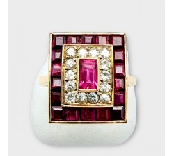 Bague Art Déco Rubis et Diamants Or jaune 750 - 18 carats (Bijou Occasion)