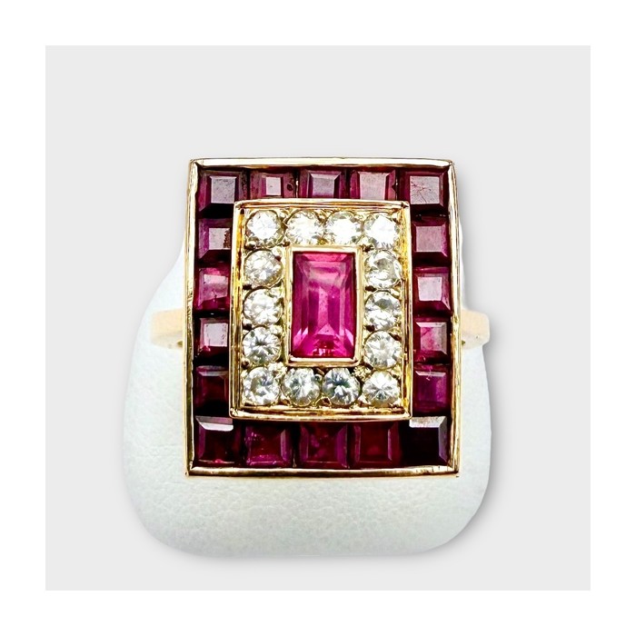 Bague Art Déco Rubis et Diamants Or jaune 750 - 18 carats (Bijou Occasion)