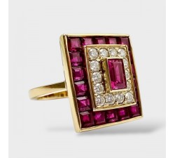 Bague Art Déco Rubis et Diamants Or jaune 750 - 18 carats (Bijou Occasion)