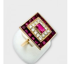 Bague Art Déco Rubis et Diamants Or jaune 750 - 18 carats (Bijou Occasion)