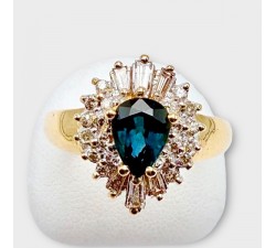 Bague Saphir et Diamants Or Jaune 750 - 18 carats (Bijou Occasion)