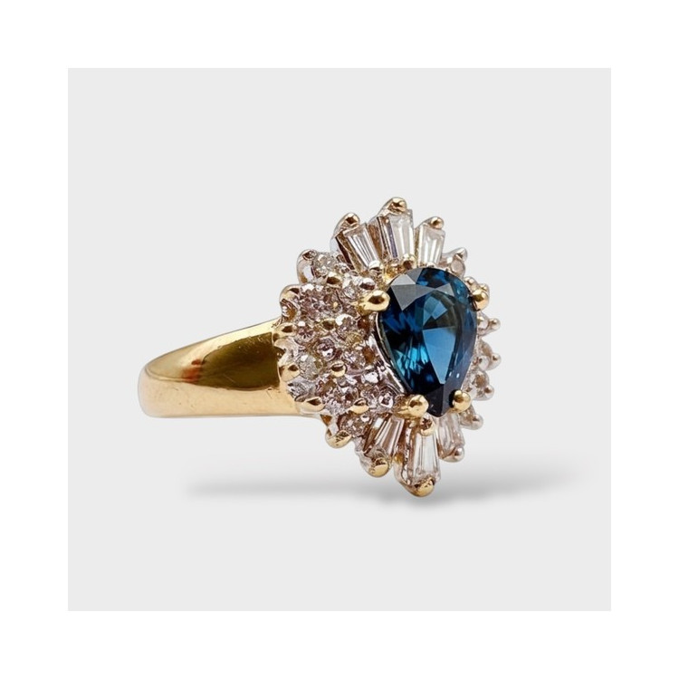 Bague Saphir et Diamants Or Jaune 750 - 18 carats (Bijou Occasion)