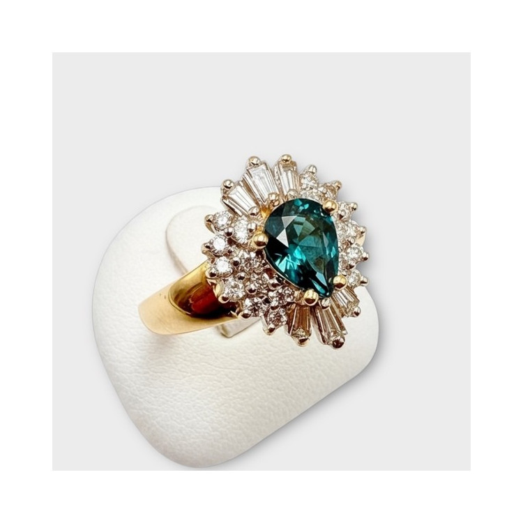 Bague Saphir et Diamants Or Jaune 750 - 18 carats (Bijou Occasion)