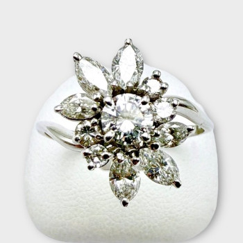 Bague Fleur Diamants Or Blanc 750 - 18 carats (Bijou Occasion)