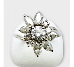 Bague Fleur Diamants Or Blanc 750 - 18 carats (Bijou Occasion)