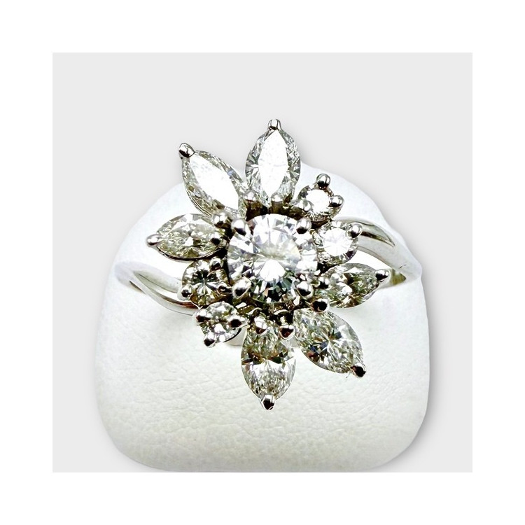 Bague Fleur Diamants Or Blanc 750 - 18 carats (Bijou Occasion)