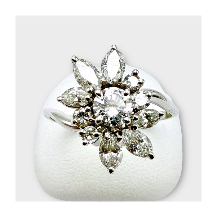 Bague Fleur Diamants Or Blanc 750 - 18 carats (Bijou Occasion)