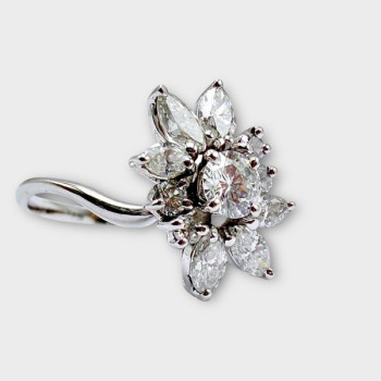 Bague Fleur Diamants Or Blanc 750 - 18 carats (Bijou Occasion)
