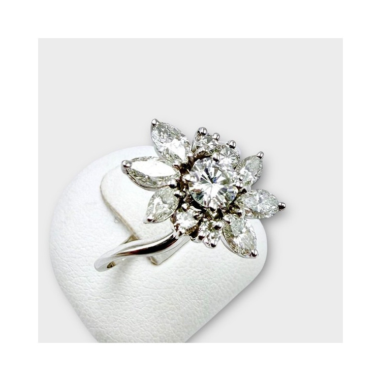 Bague Fleur Diamants Or Blanc 750 - 18 carats (Bijou Occasion)