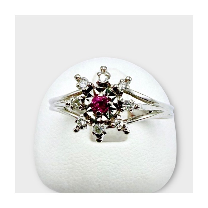 Bague Rubis Entourage Diamants Or Blanc 750 - 18 carats (Bijou Occasion)