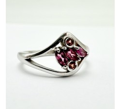 Bague "Love and Groove" Saphir Orange et Grenat Rhodolite Or Blanc 750 - 18 carats