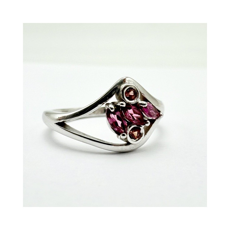 Bague "Love and Groove" Saphir Orange et Grenat Rhodolite Or Blanc 750 - 18 carats