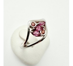Bague "Love and Groove" Saphir Orange et Grenat Rhodolite Or Blanc 750 - 18 carats