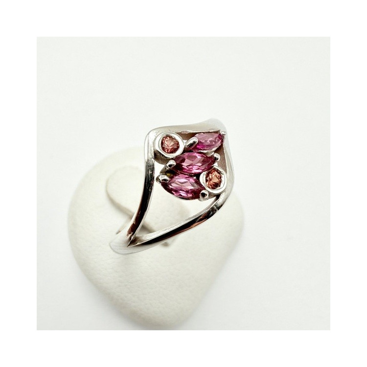 Bague "Love and Groove" Saphir Orange et Grenat Rhodolite Or Blanc 750 - 18 carats