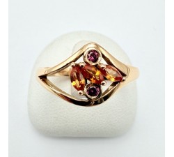 Bague "Love and Groove" Saphir Orange et Grenat Rhodolite Or Rose 750 - 18 carats