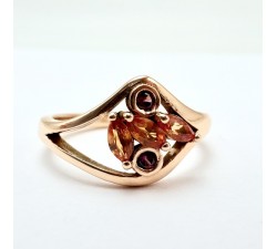 Bague "Love and Groove" Saphir Orange et Grenat Rhodolite Or Rose 750 - 18 carats