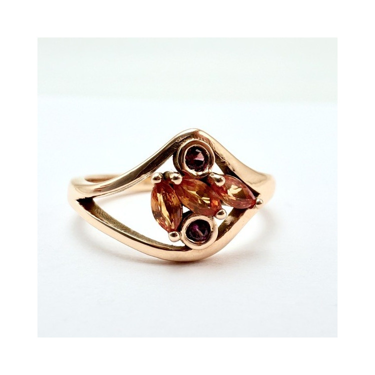 Bague "Love and Groove" Saphir Orange et Grenat Rhodolite Or Rose 750 - 18 carats