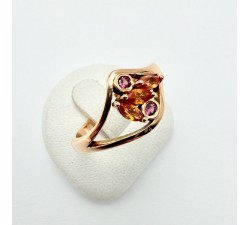 Bague "Love and Groove" Saphir Orange et Grenat Rhodolite Or Rose 750 - 18 carats