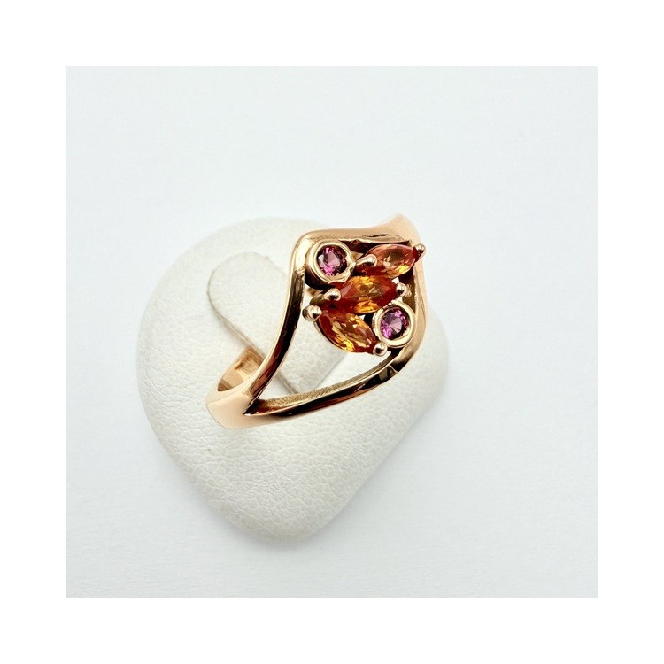 Bague "Love and Groove" Saphir Orange et Grenat Rhodolite Or Rose 750 - 18 carats