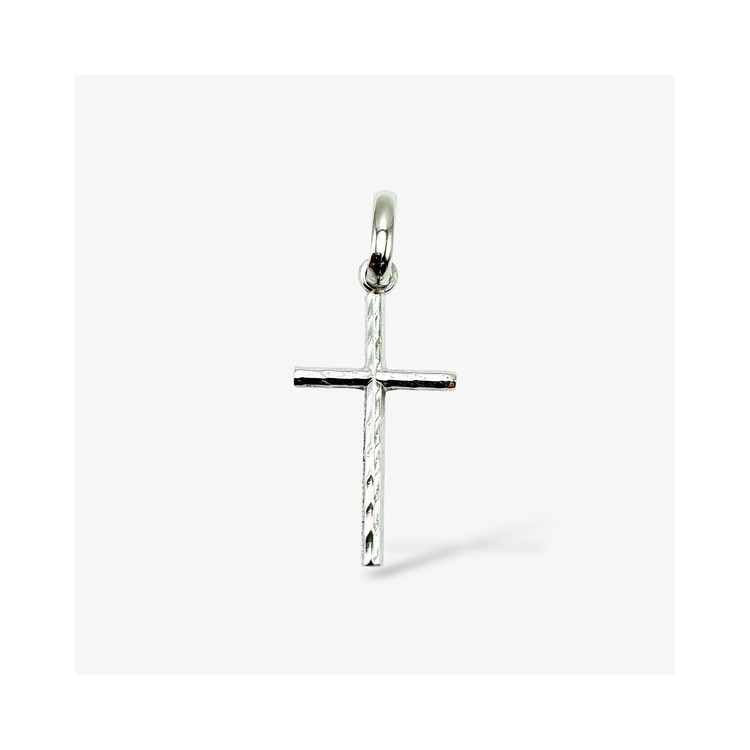 Pendentif Croix Ciselée Or Blanc 750 - 18 carats