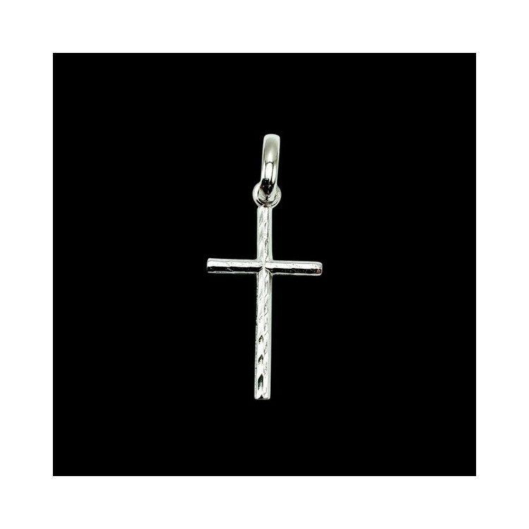 Pendentif Croix Ciselée Or Blanc 750 - 18 carats