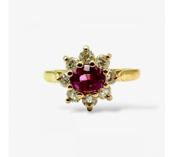 Bague "Baby Lady" Saphir rose Entourage Diamants Or Jaune 750 - 18 carats