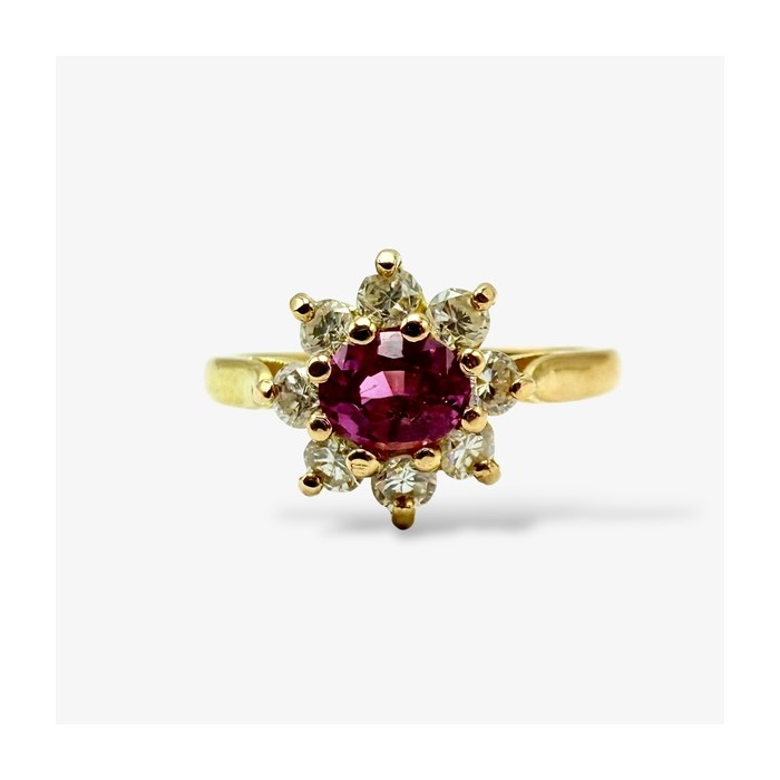 Bague "Baby Lady" Saphir rose Entourage Diamants Or Jaune 750 - 18 carats