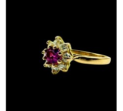 Bague "Baby Lady" Saphir rose Entourage Diamants Or Jaune 750 - 18 carats