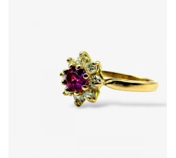 Bague "Baby Lady" Saphir rose Entourage Diamants Or Jaune 750 - 18 carats