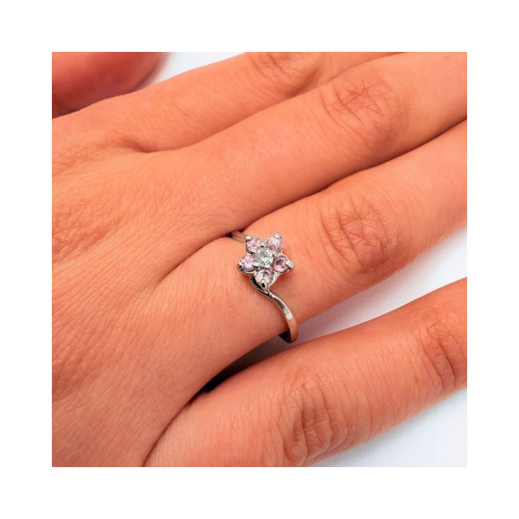 Bague "Lady Flower" Diamant Saphir Rose Or Blanc 750 - 18 carats