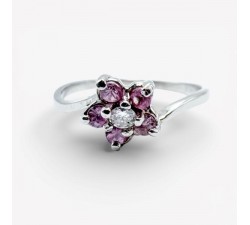 Bague "Lady Flower" Diamant Saphir Rose Or Blanc 750 - 18 carats