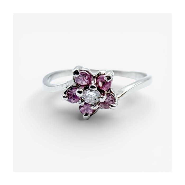 Bague "Lady Flower" Diamant Saphir Rose Or Blanc 750 - 18 carats
