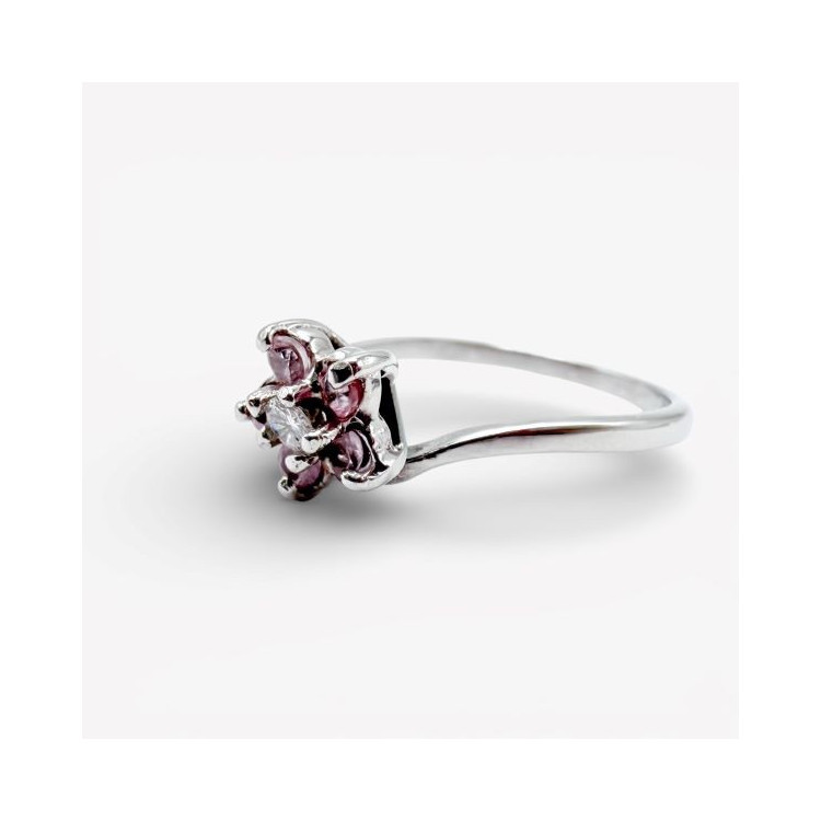 Bague "Lady Flower" Diamant Saphir Rose Or Blanc 750 - 18 carats