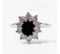 Bague "Lady" Saphir entourage Diamants Or Blanc 750 - 18 carats