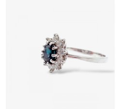 Bague "Lady" Saphir entourage Diamants Or Blanc 750 - 18 carats