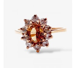 Bague "Lady" Saphir Champagne entourage Diamants Or Rose 750 - 18 carats