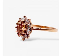 Bague "Lady" Saphir Champagne entourage Diamants Or Rose 750 - 18 carats
