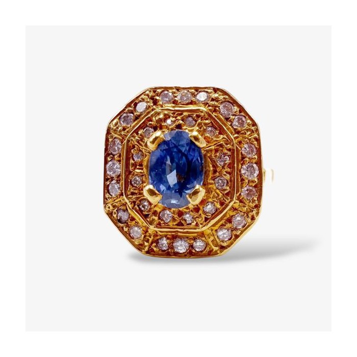 Bague "Lady Pompadour" Saphir entourage Diamants Or Jaune 750 - 18 carats