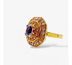 Bague "Lady Pompadour" Saphir entourage Diamants Or Jaune 750 - 18 carats