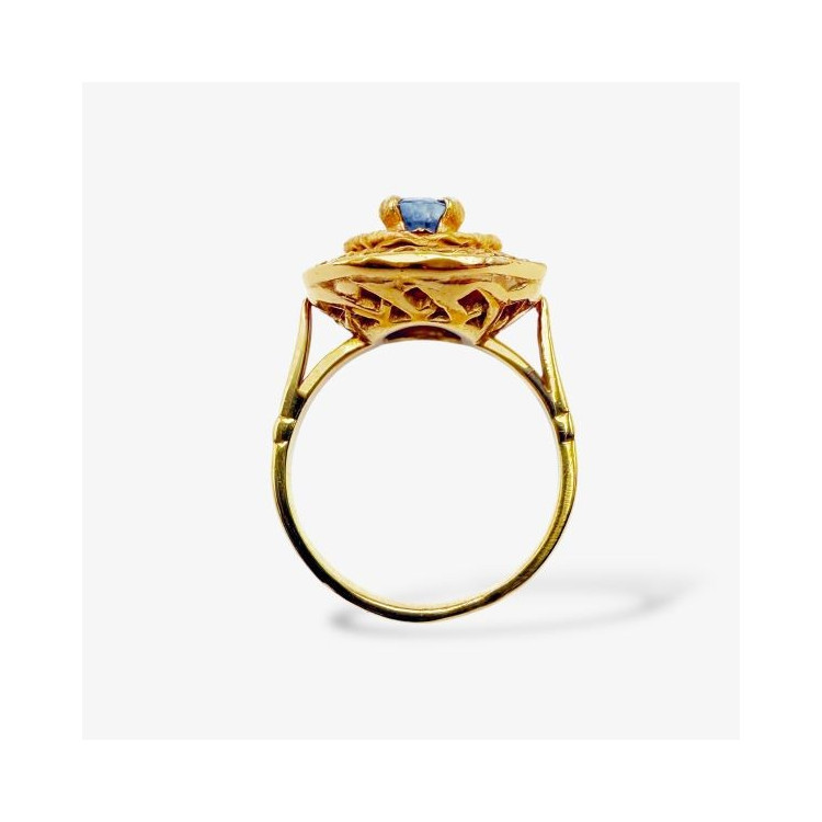 Bague  Pompadour Saphir entourage Diamants Or Jaune 750 - 18 carats