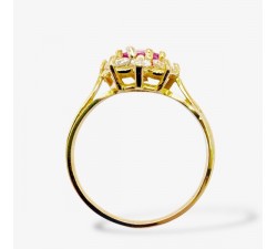 Bague "Baby Lady" Saphir rose Entourage Diamants Or Jaune 750 - 18 carats