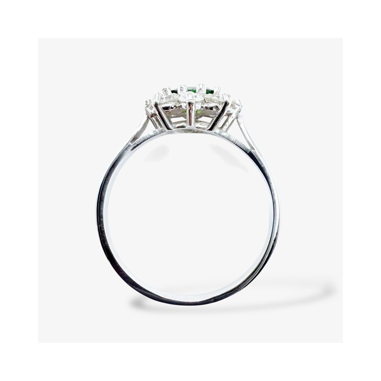 Bague "Baby Lady" Tsavorite Entourage Diamants Or Blanc 750 - 18 carats