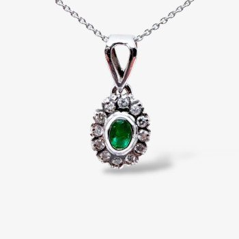 Collier "Lady Retro" Émeraude et Diamants Or Blanc 750 - 18 carats