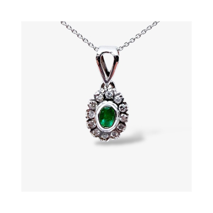 Collier "Lady Retro" Émeraude et Diamants Or Blanc 750 - 18 carats