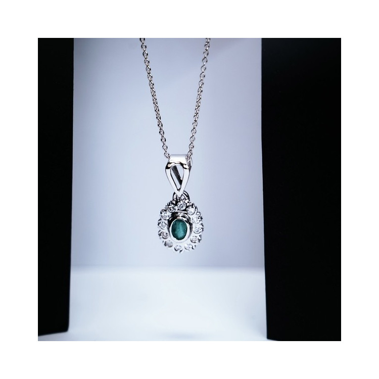 Collier "Lady Retro" Émeraude et Diamants Or Blanc 750 - 18 carats