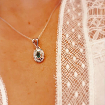 Collier "Lady Retro" Émeraude et Diamants Or Blanc 750 - 18 carats